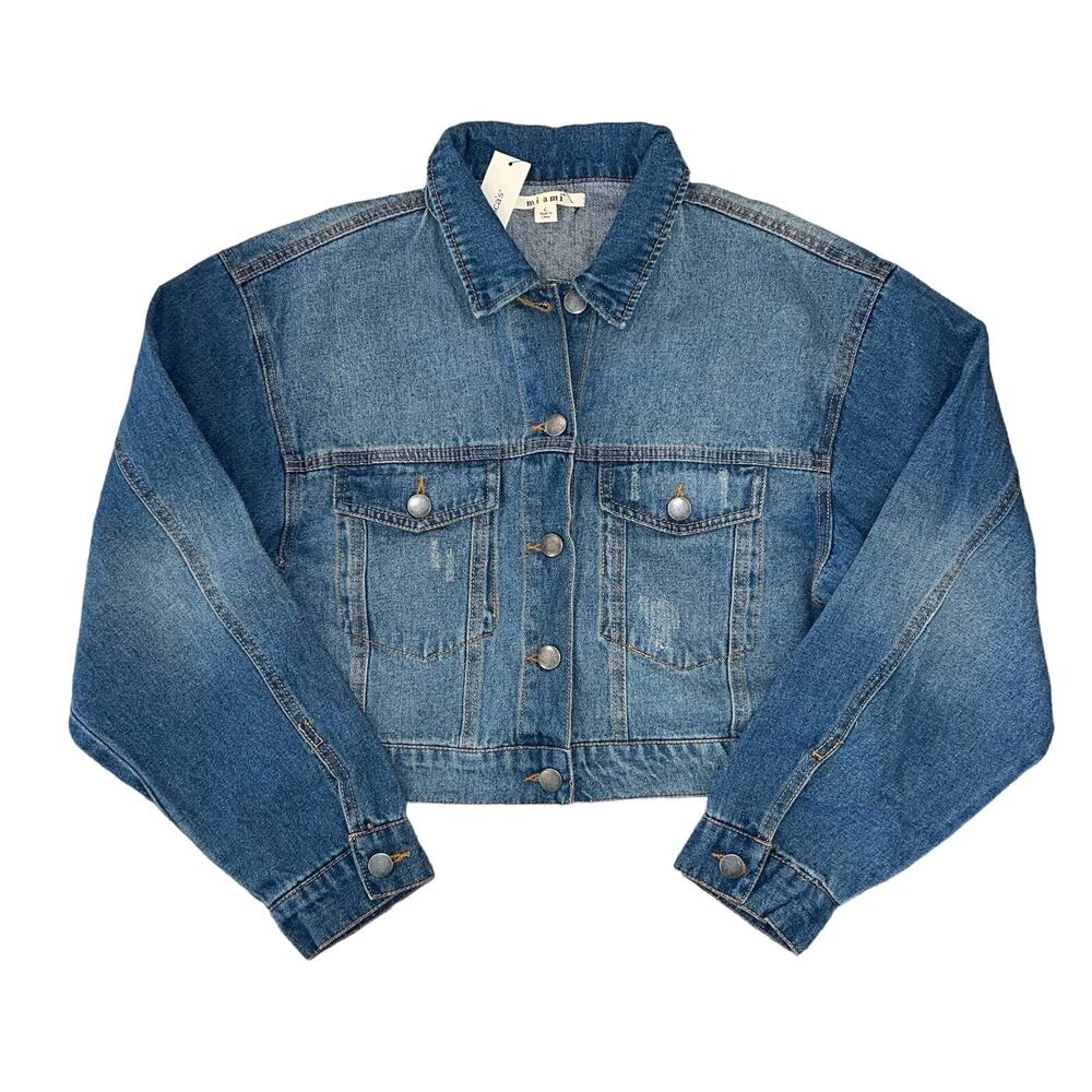 NWT Francesca's Collections Mi ami Cropped Blue Denim/Jean Jacket